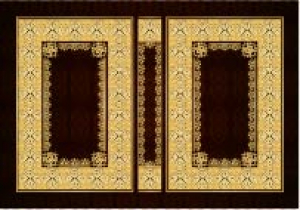 وکتور کادر و حاشیه خطی با گل های بزرگ طلایی و زمینه زرشکی